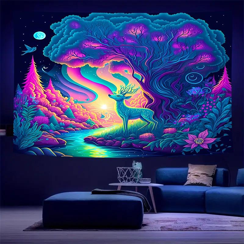 Ultraviolet Bubble Giant Tree Luminous Tapestry, Indoor Mood To Create Atmosphere, Psychedelic Luminous Art, Bedroom Decoration