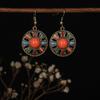1 Par de Pendientes Largos Colgantes Florales Étnicos con Gota de Aceite para Mujer Moda Femenina Adornos para Orejas Encantadores Accesorios de Joyería