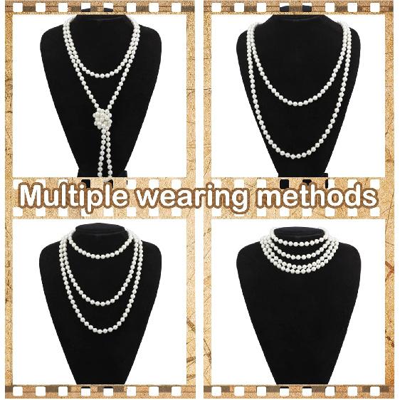 Maitys 3 Pcs 1920s Pearl Jewelry Set Halloween Flapper Accessory | Halloween Costume, Necklace Bracelet Earrings, Imitation Pearls, Christmas Vintage