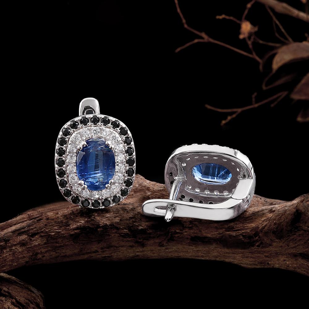 Simple Design 925 Sterling Silver Natural Kyanite Earring December Gemstone Fine Jewelry for Mom's Festive and Birthdays Gift