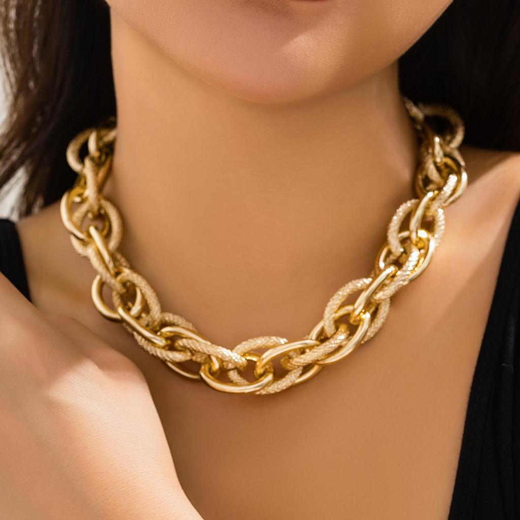 Exaggerated Thick Cross Chains Choker Necklace and Bracelet for Women Trendy Chunky Chians Hand/Neck Accessories Fashion Jewelry