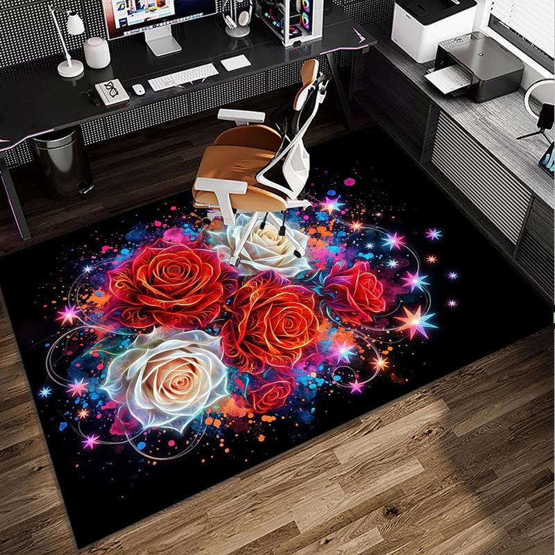 Starry Night Roses Office Rug Chair Mat, Entryway Carpet, Suitable for Front Door, Bedroom, Living Room, Desk, Holiday Gift