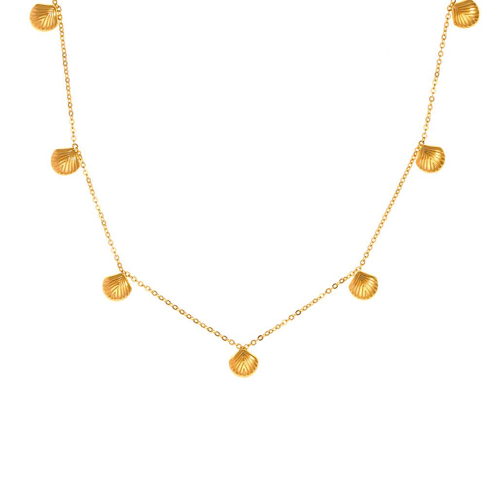 18K Gold Plated Titanium Baroque Geometric Scallop Pendant Necklace for Women - Personality Temperament Clavicle Chain Jewelry
