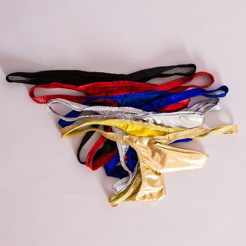 Men's Sexy Underwear Panties Patent Leather JJ Color T-shaped Leather Fabric Sexy Thong T-shaped Pants
