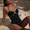 Swimsuit for Women with Removable Strap and Scalloped Trim Soft Padded Cups High Cut Design