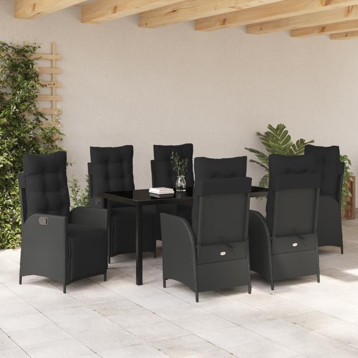 VidaXL Ensemble de salle à manger de jardin 7 pièces Noir Poly Rattan 3380537
