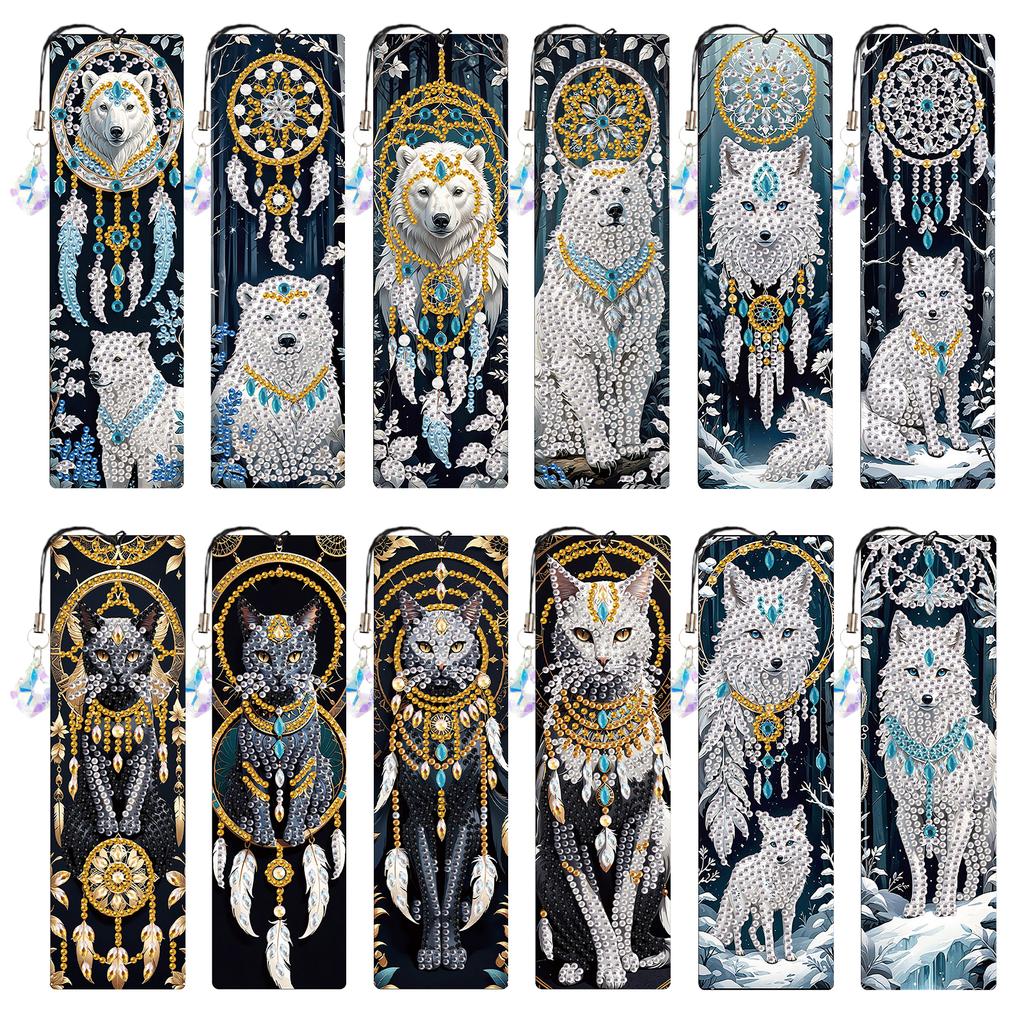 12Pcs DIY Diamond Painting Bookmark with Crystal Pendant Water Diamond Art Bookmark Gift for Book Lovers Mosaic Art Supplies