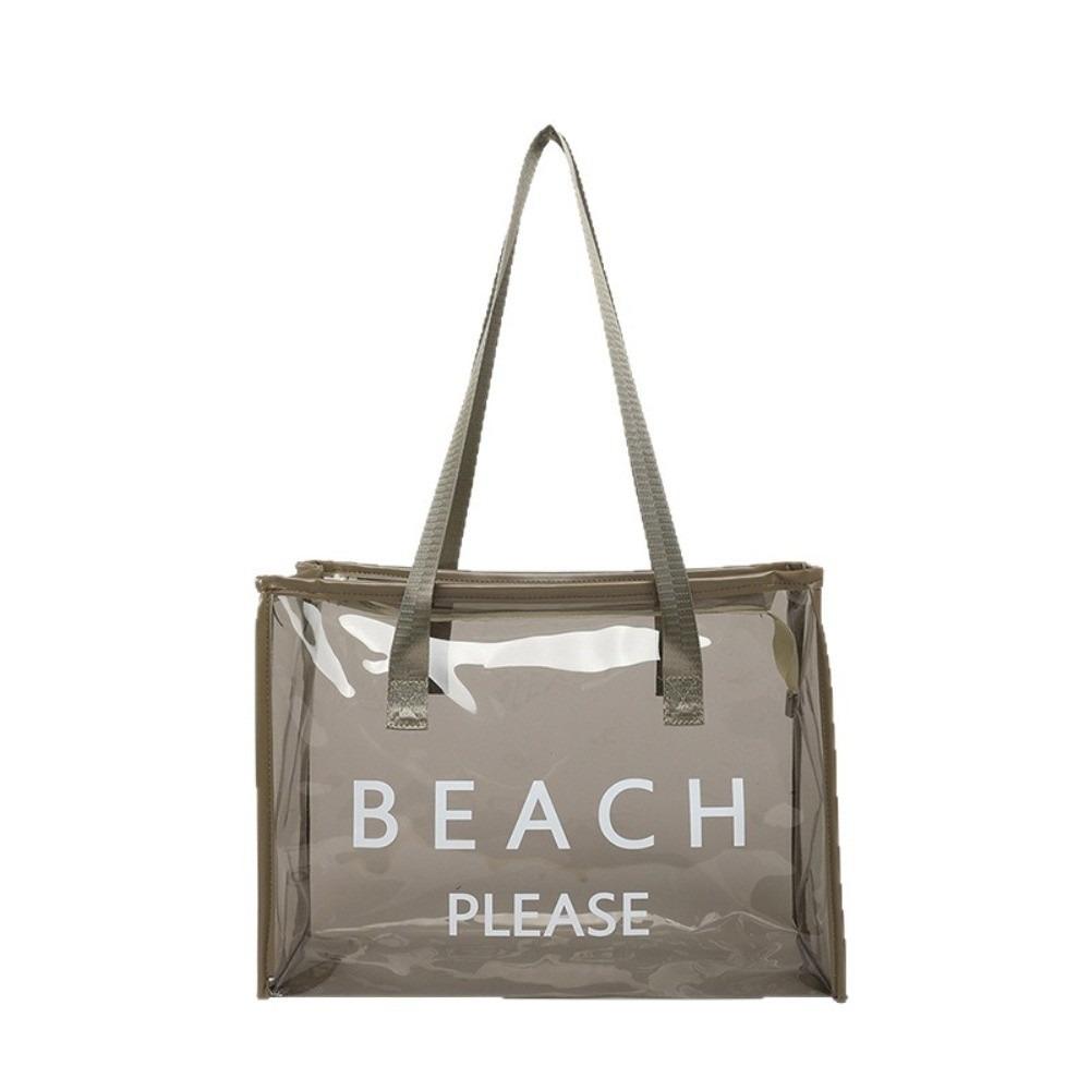 PVC Transparent Tote Bag Waterproof Letter Shoulder Bag Portable Jelly Handbag Sports