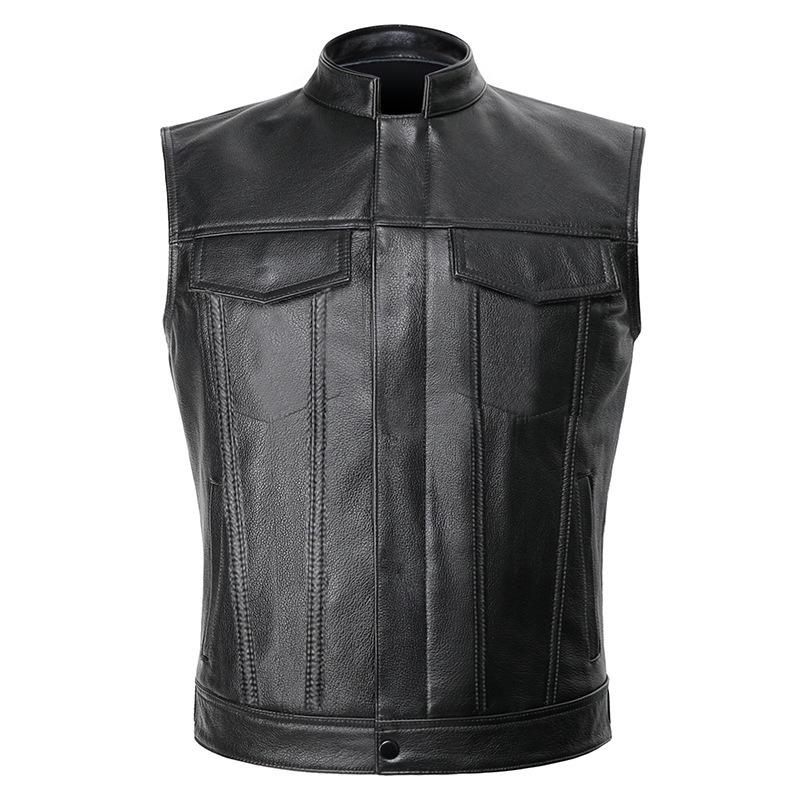 European and American men's clothing large size vest skull letter embroidered leather jacket vest