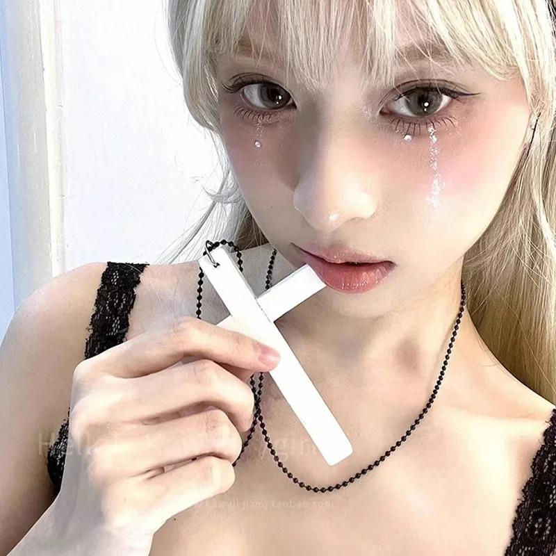 Y2k Punk Gothic Women Vintage Wood Cross Black White Red Necklace Hip Hop Pendant Necklace Sweet Cool Party Jewelry Girls Gift