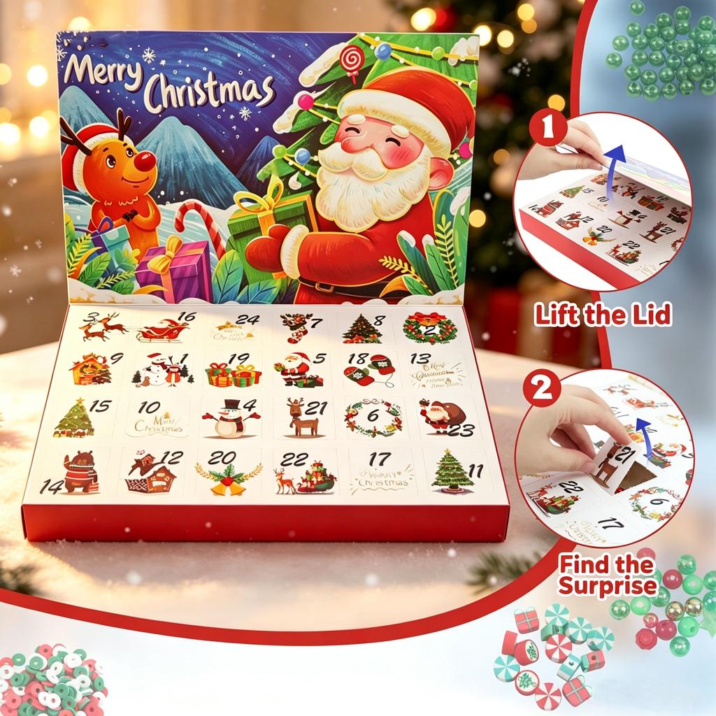 Christmas Advent Calendar -Day Snowflake Countdown with Gift Box and Ornament Accessories for Holiday Parties