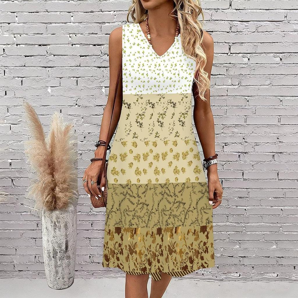 Plus Size V Neck Sleeveless Idyllic Bamboo Forest Scenery Print For Rural Leisure Holiday