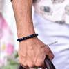 Natural Blue Tiger's Eye and Lava Cube Beaded Bracelet Healing Diffusible Bracelet Blue Tiger's Eye Jewelry Stretchable Bracelet for Men