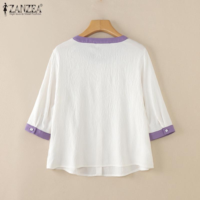 ZANZEA Women Casual Round Neck Loose Half Sleeve Blouse