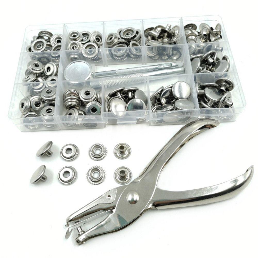 200Pcs Stainless Steel Snap Fastener Kit Boxed Leather Punch Pliers  Clothing Sewing