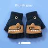 Children's Flip-Top Half-Finger Winter Gloves - Crystal Mink Dinosaur Design