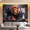 Majestic Lion Tiger Black Panther Jungle Flowers Tapestry Wall Hanging For Living Room Bedroom Decor Wild Animal Art Print Home