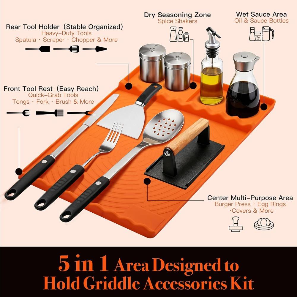 Silicone Grill Mat - BBQ Griddle Tools Side Mat with Drip Pad, Griddle Tools Mat for Outdoor Kitchen Countertop, BBQ Grill Accessories Gifts for Men