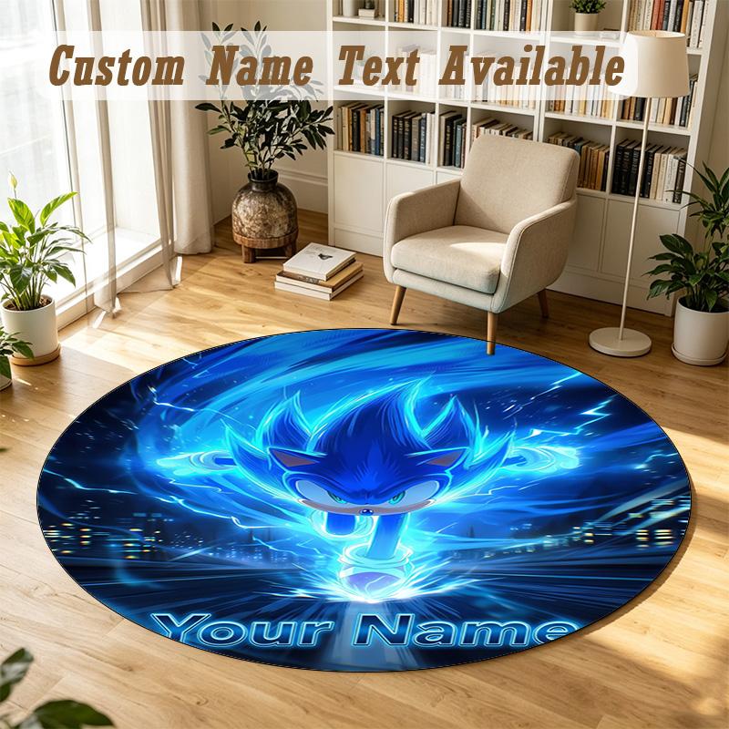 Round Rug Custom NameSonic Pattern Non Slip Carpet Home Floor Decor