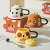 Kreativní Roztomilý Kreslený Třírozměrný Pár Kráv Hrnek na Vodu Keramický Hrnek s Víčkem Panenka Roztomilý Mazlíček Hrnček Hrnek na Kávu