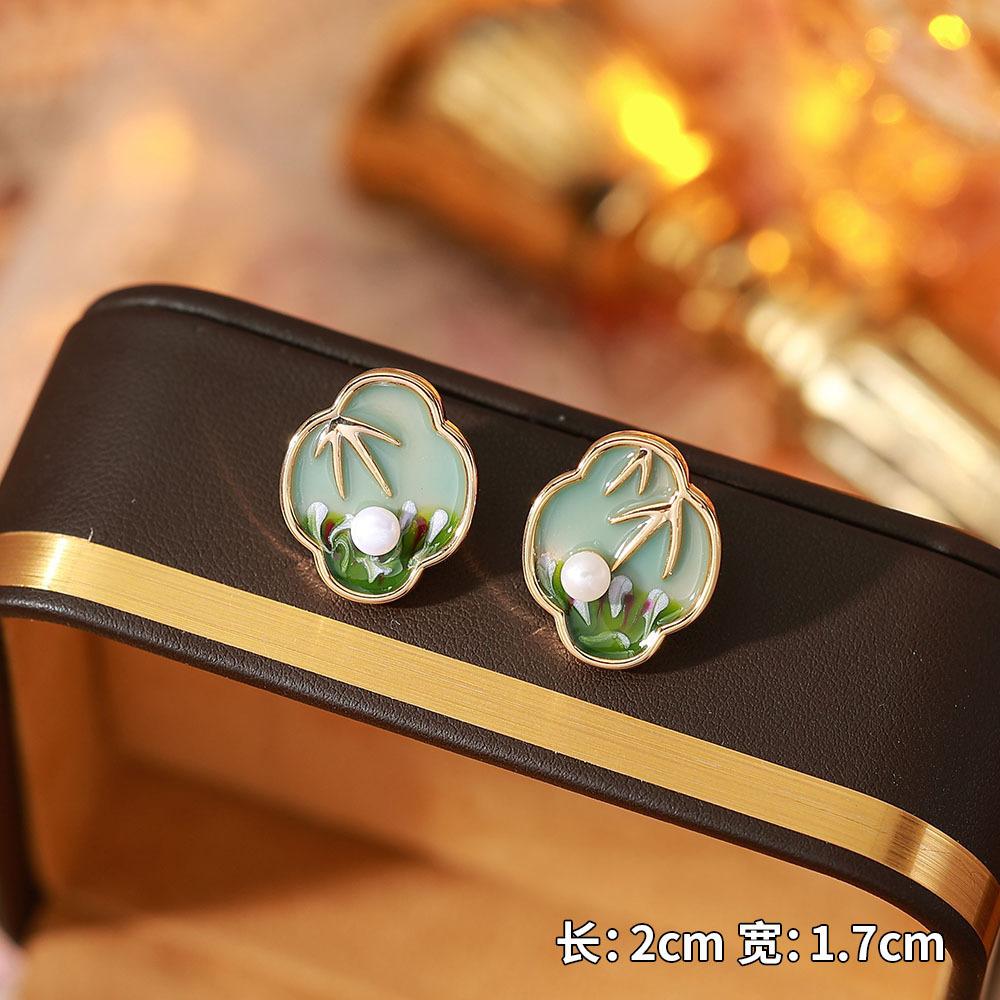 Ainibenni Original Design Enamel Painted Earrings for Women, Monet Garden Oil Painting Style Stud Earrings