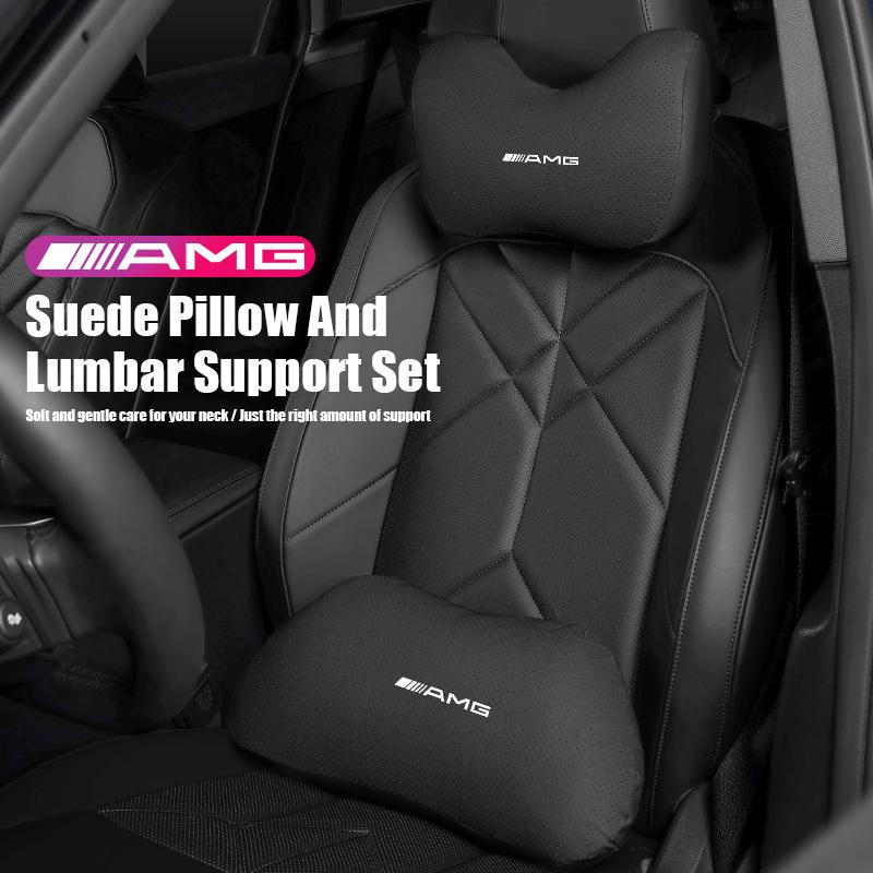 Car Suede Headrest Lumbar Waist Support Cushion Interior Accessories Car Hub Cap For Mercedes Benz AMG W214 W205 W204 W206 W213 DB1