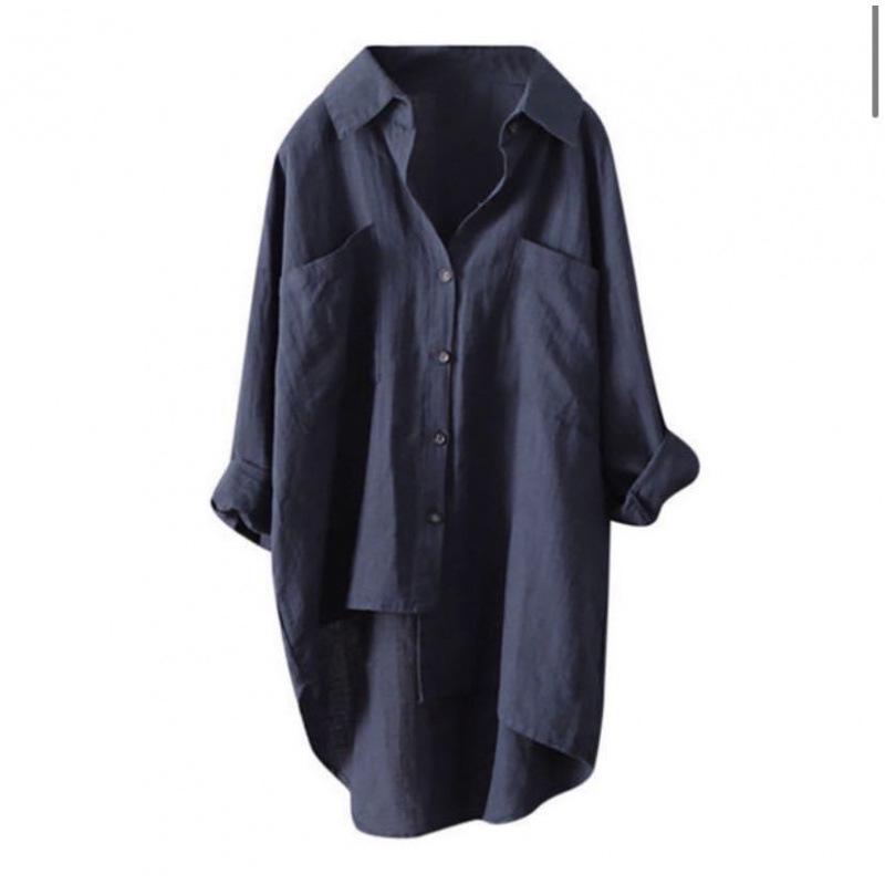 Damen Freizeit Cardigan Hemd aus Baumwolle und Leinen - Einfarbige, Doppeltasche, Langarm, 7 Farben, 8 Größen