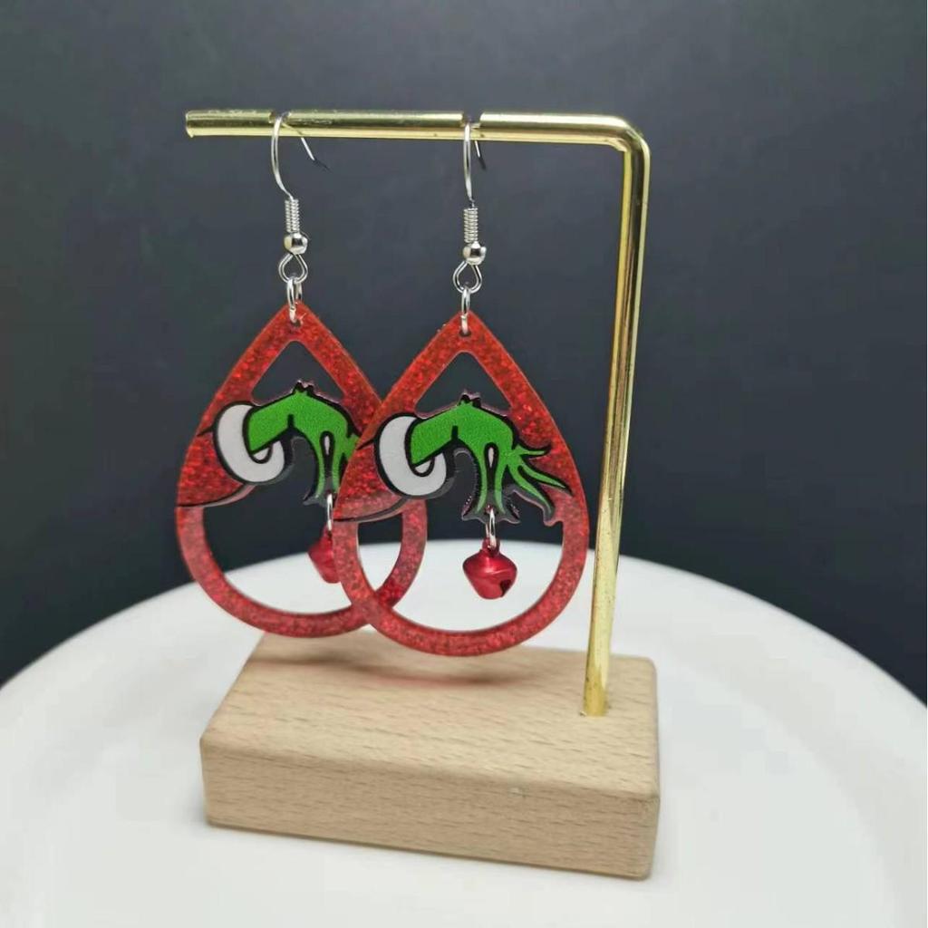 Christmas Grinch Acrylic Patchwork Earrings - Classic European & American Gift