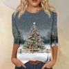 Women's Fashion Casual Round Neck 3/4 Sleeve Loose Printed T-Shirt Ladies Top
