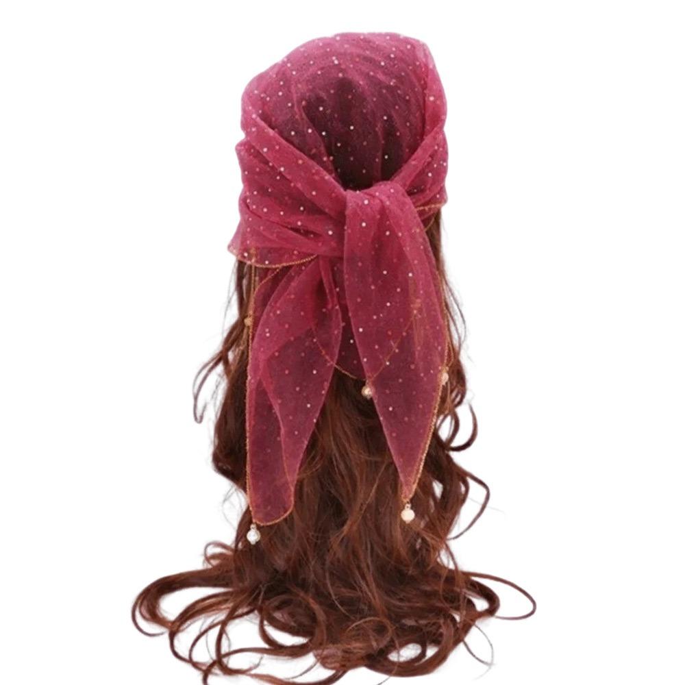 Fashion Pearl Tassel Diamond Hijab Rhinestone Square Pearl Tassel Scarf Full Sky Thin Veil Veil Bandana Women Headwear