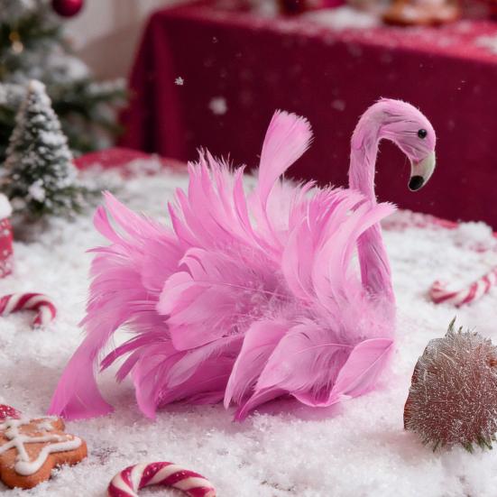 Flamingo Christmas Tree Topper Decoration Pink Artificial Feather Bird Decor with Clip/Spring Indoor Outdoor Garden Holiday Party Ornament