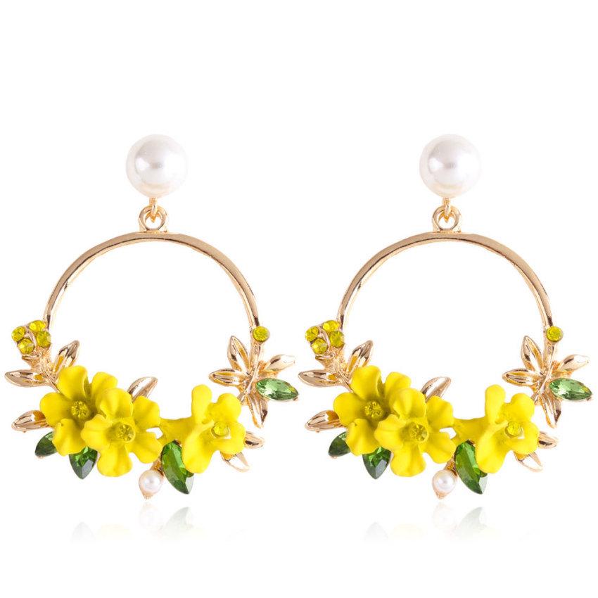 Set Auger Flowers Stud Earrings Joker Color Resin Alloy with Pearls Women Earrings