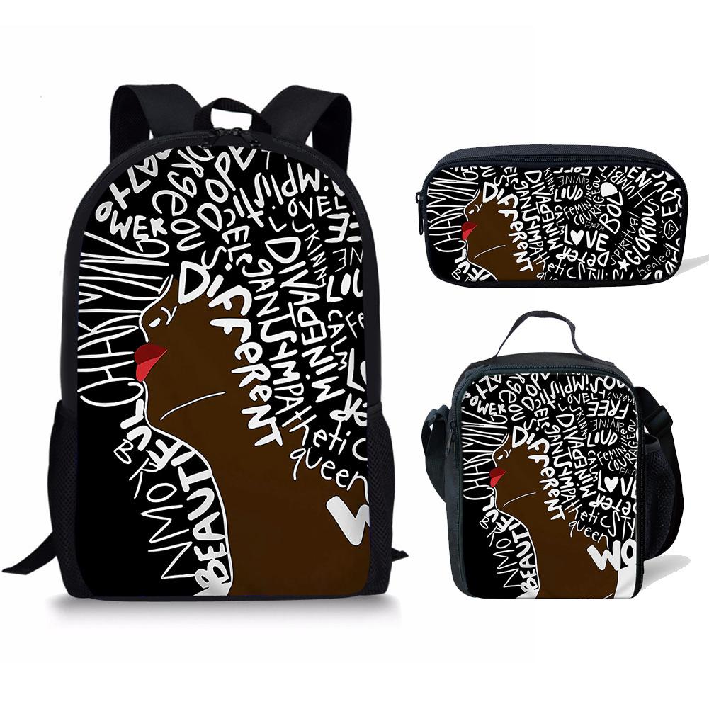 Classic Popular Funny Lovely African Girls 3D Print 3pcs/Set Pupil School Bags Laptop Daypack Backpack Lunch Bag Pencil Case