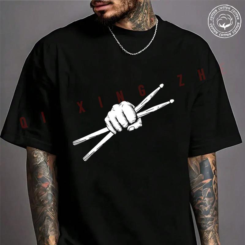 Drumsticks Drummer - Drumset Drums Moto Cotton T-shirt Summer Casual Short Sleeved Basic TShirt
