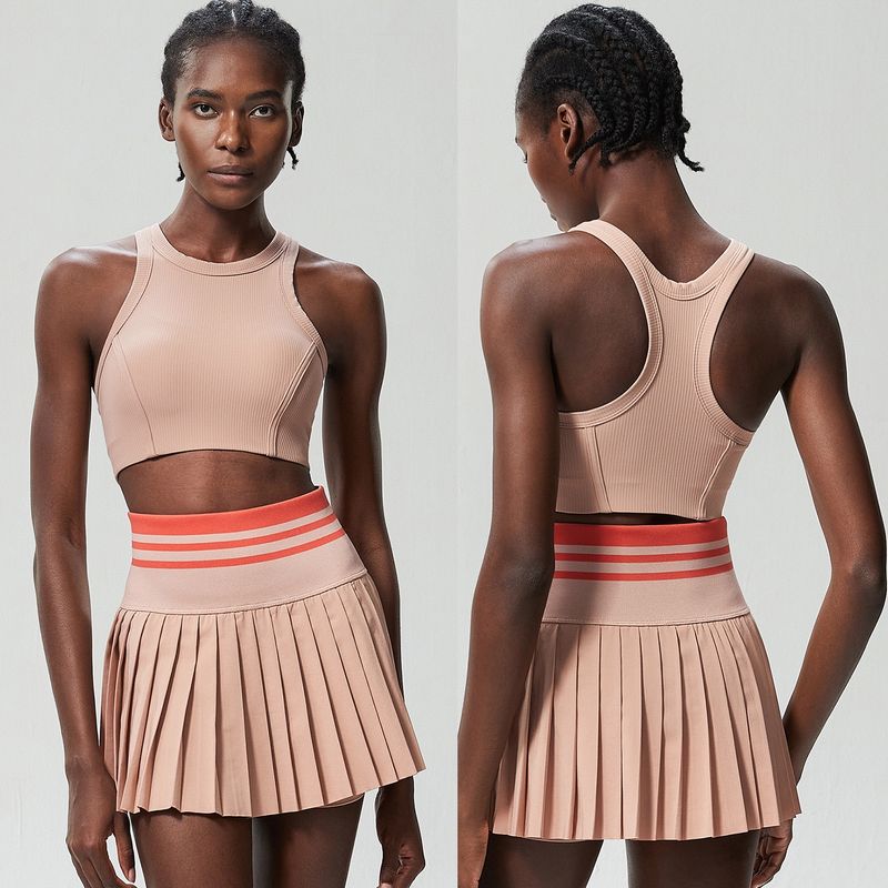 Sports Fitness Yoga Wear Suit Female Exposure-Proof Skirt Pocket Tennis Skirt Quick-Drying Shockproof Beauty Back Exercise Bra