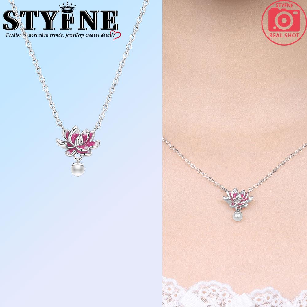 Authentic Original Copper Metal Shining Golden Stone Pink Lotus Pearl Pendant Bead Component Women's Necklace Elegant Anniversary Birthday Perfect