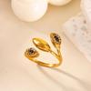 Elegant Zircon Leaf Rings For Women Gold Color Stainless Steel Leaf Adjustable Finger Ring Wedding Christmas Jewelry Gift