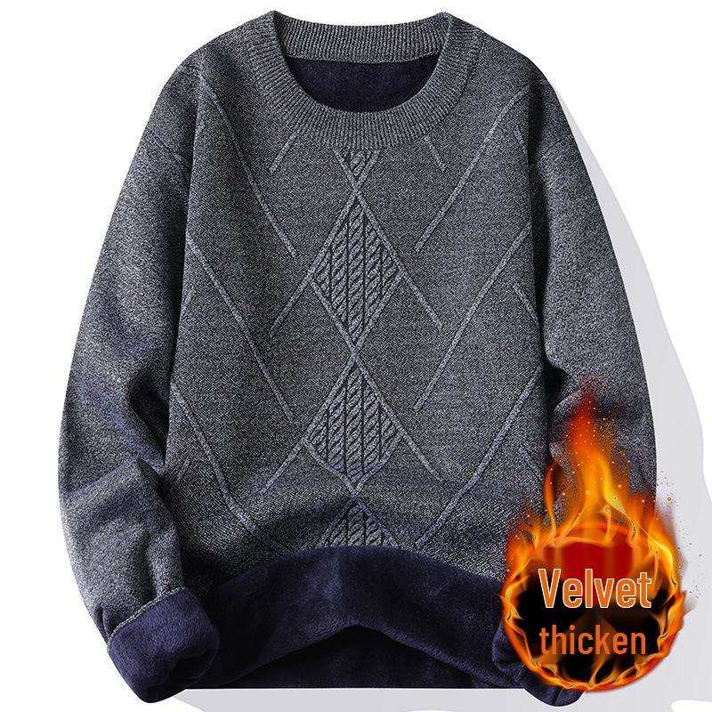 2025 Men's Winter Sweater: Mid-Aged Plush Knit, Thickened, Round Neck, Dad Style, Casual, Warm