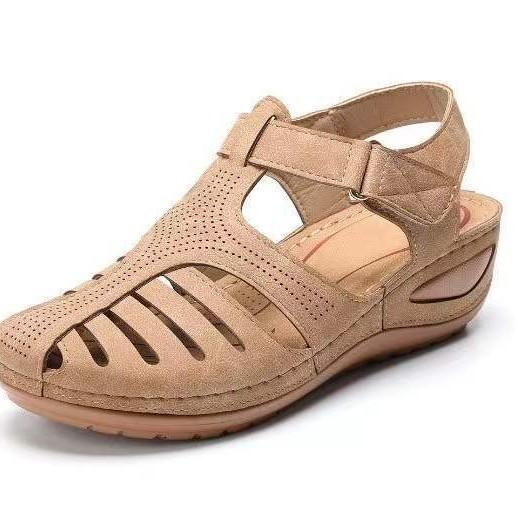 New Large-size Women's Sandals, Bag Head Hollowed Out One-word Wedge Heel Roman Style Sandals for Women