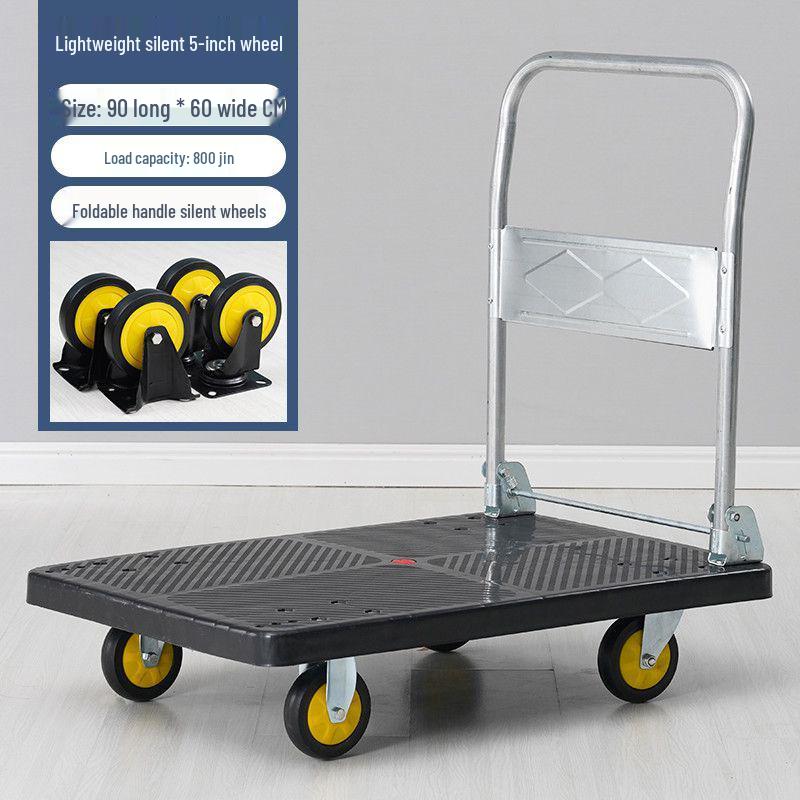 Folding Flatbed Hand Truck: Sturdy Four-Wheel Cart for Street Vending & Moving Goods