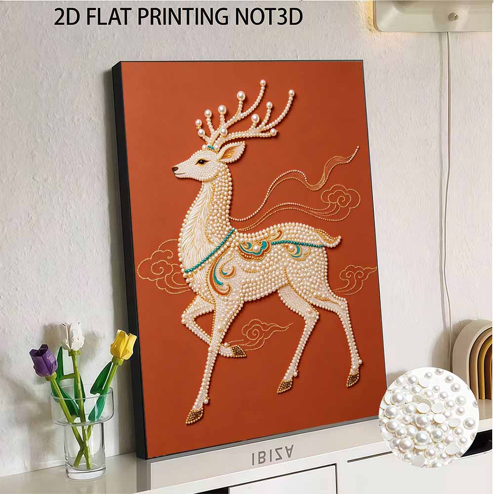 DIY Pearl Diamond Art Painting Kits for Adults and Beginners, Elegant Deer Sparkling Painting Craft Home Wall Decor Handmade Gift