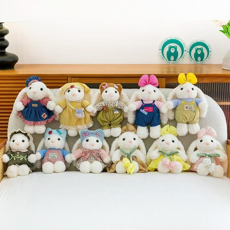 Fashion Plush Princess Dress with Long Ears Rabbit Keychain Cute Cartoon Plush Rabbit 8 Inch Grabbing Machine Doll