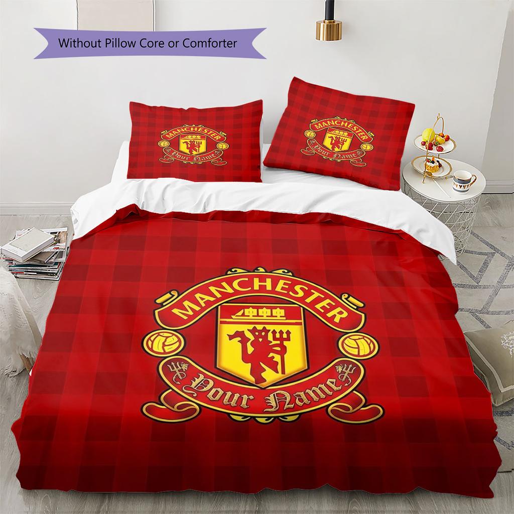 Manchester United F Custom Name Pattern Bedding,Quilt Set Quilt Cover Pillowcase Home Birthday Gift(1 * duvet cover + 2 * pillowcase, without core)