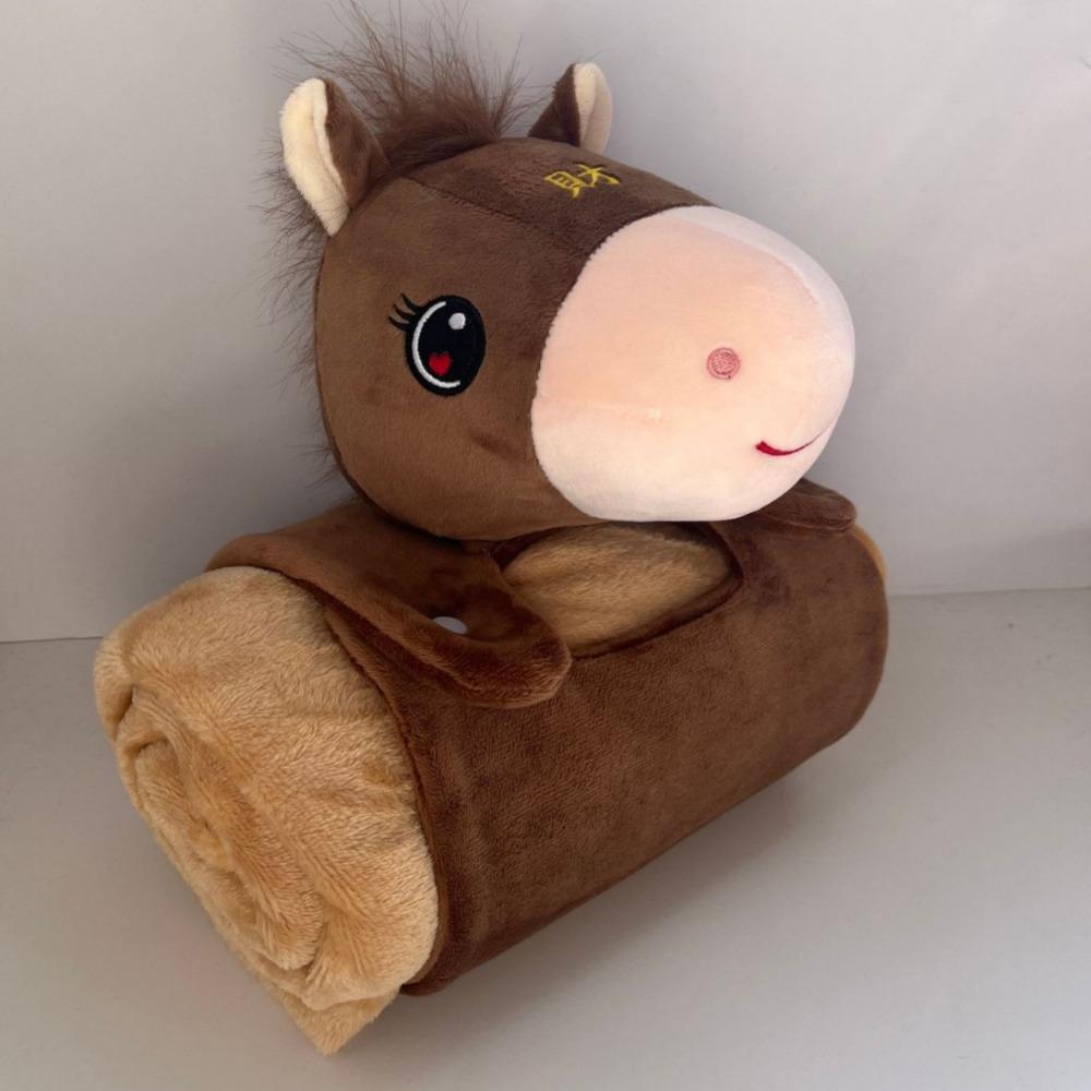 Soft Warm Horse Mascot Blanket Fluffy Throw Cartoon Flannel Blanket Comfortable Folding New Year Throw Blanket Bedtime