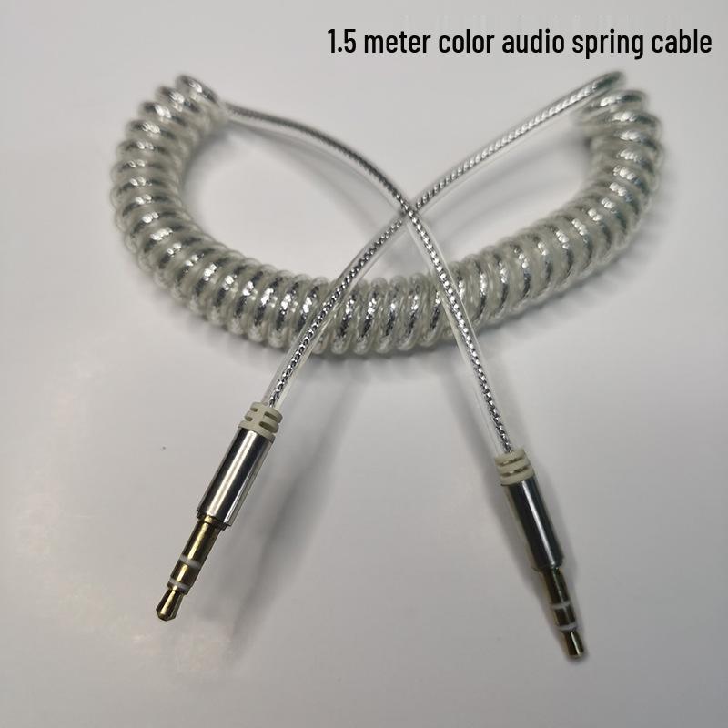 1.5m Spring AUX Audio Cable, 3.5mm Male-to-Male, Retractable Car Connection