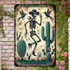 Vintage Western Cowboy Skeleton Parrot Tin Sign 8x12In Rustic Metal Wall Art Bar Cafe Decor