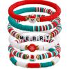 European & American Christmas Polymer Clay Bracelet Set: Colorful Beaded Snowman & English Letter Charms for Women