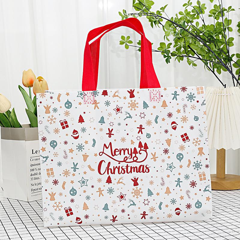 1 buc Pungi mari de cadou de Crăciun cu mânere Reutilizabile Designuri Moș Crăciun, Om de zăpadă, Brad de Crăciun - pentru Cumpărături de sărbători, Petreceri de Crăciun