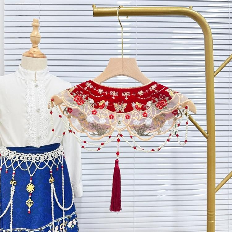 Girl False Collar Embroidered Chinese Ancient Shirt Shawl Wrap for Carnivals