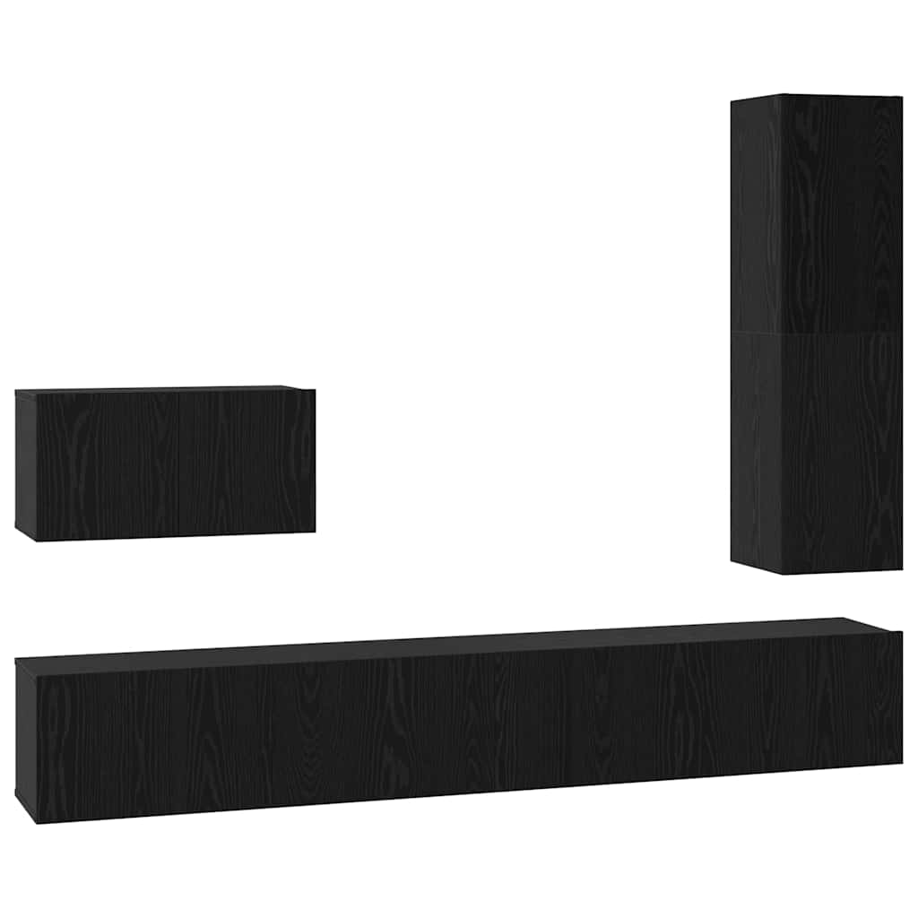 4 Piece TV Cabinet Set Black Oak Effect Particleboard